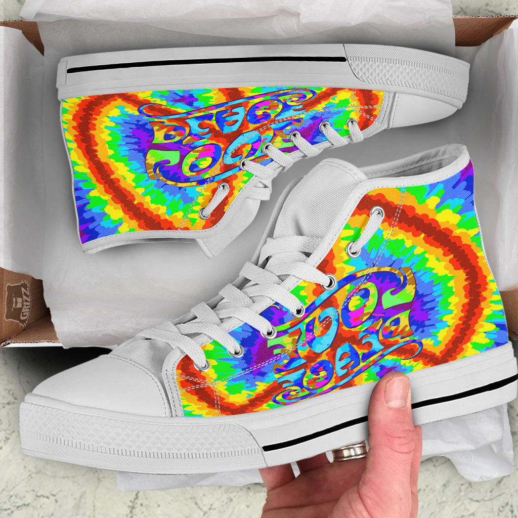 Hippie Symbol Colorful Abstract Print White High Top Shoes-grizzshop