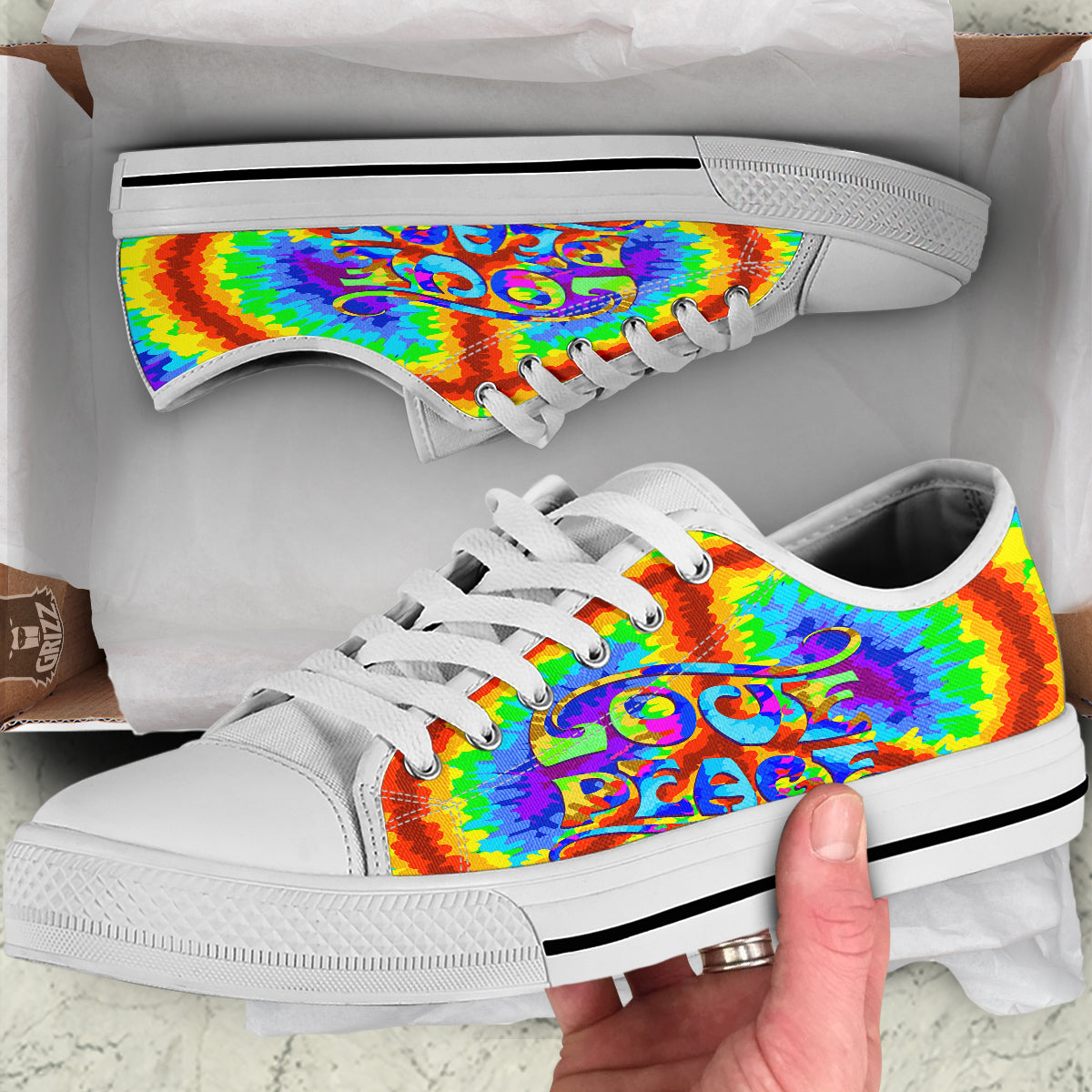 Hippie Symbol Colorful Abstract Print White Low Top Shoes-grizzshop