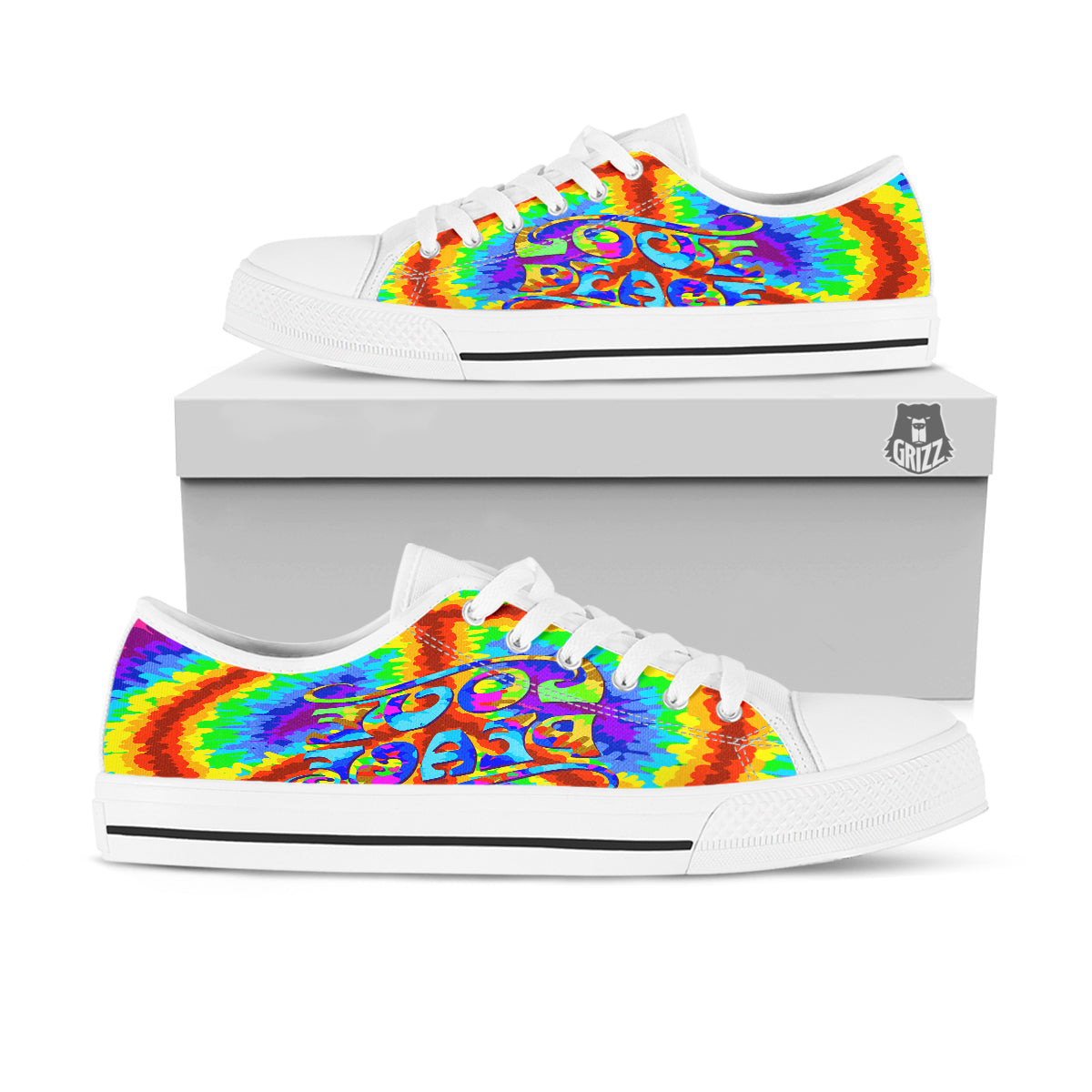 Hippie Symbol Colorful Abstract Print White Low Top Shoes-grizzshop