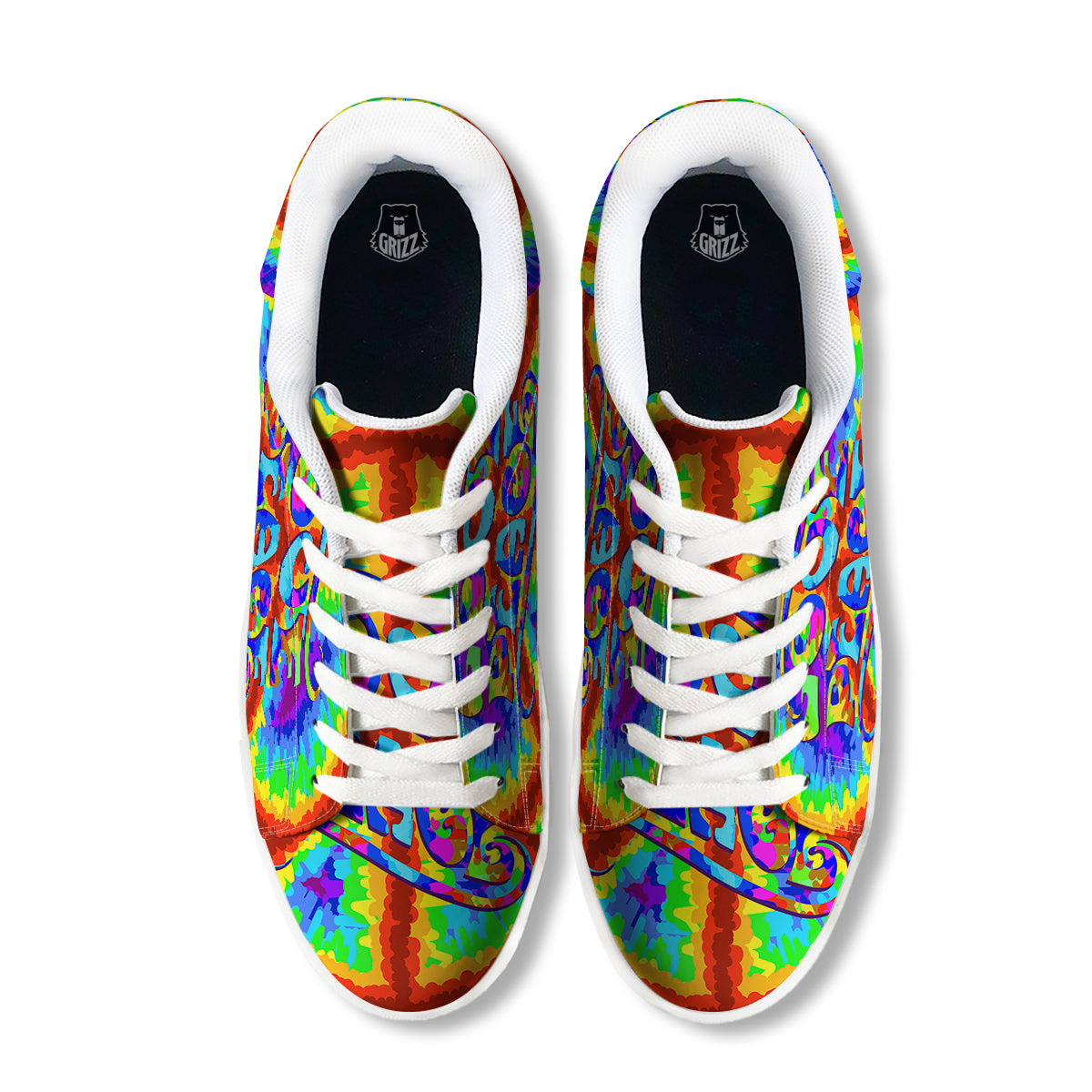 Hippie Symbol Colorful Abstract Print White Low Top Sneakers-grizzshop