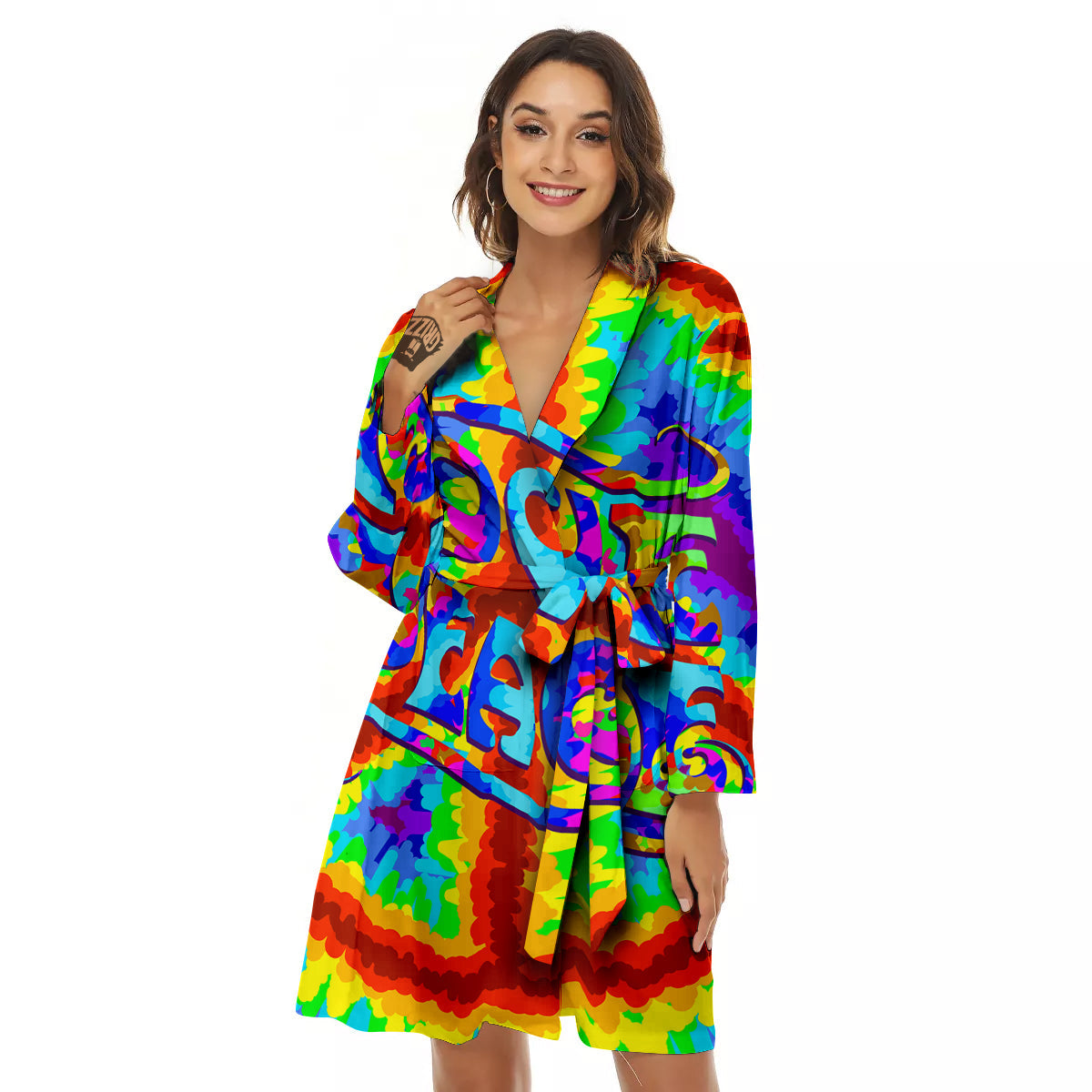 Hippie Symbol Colorful Abstract Print Women's Robe-grizzshop