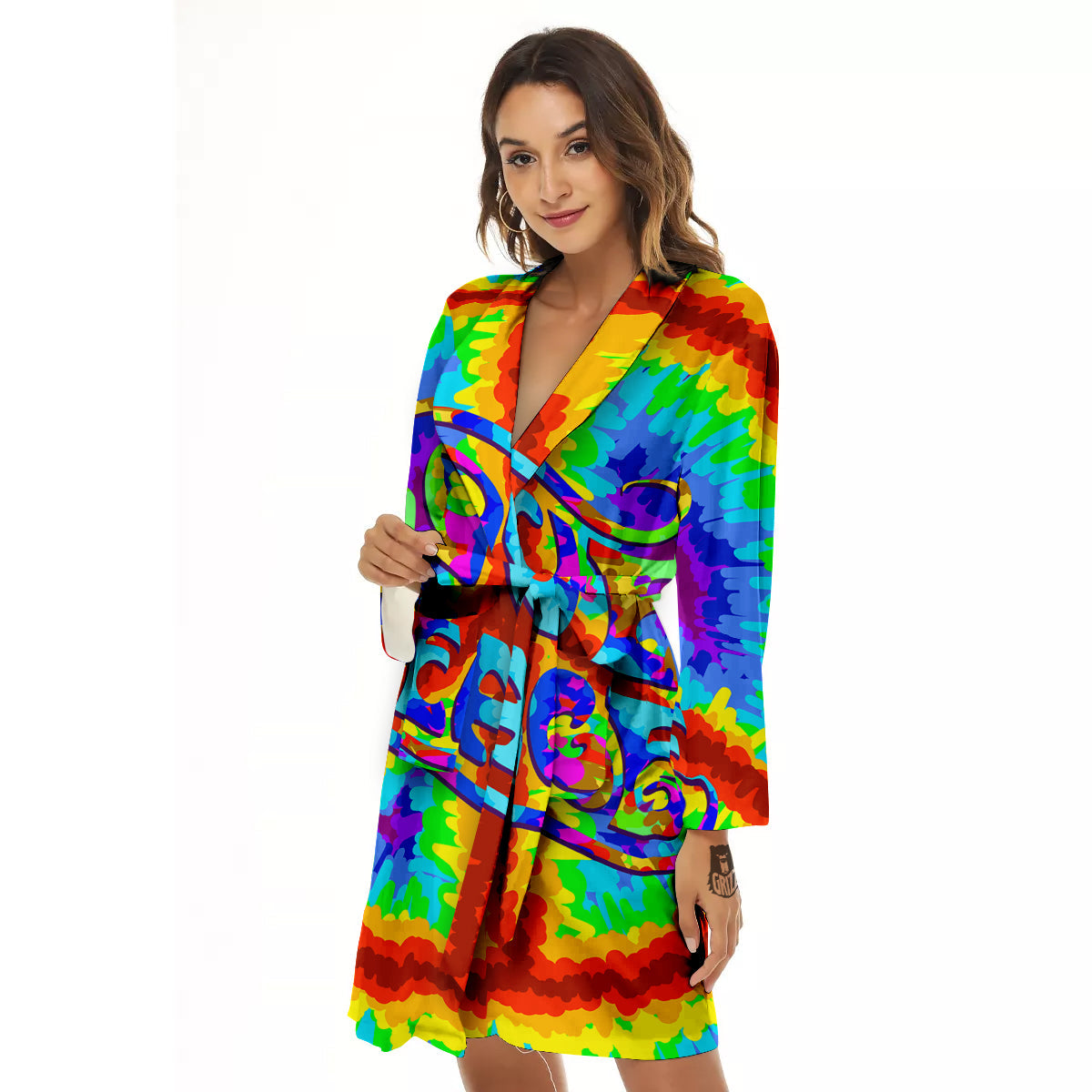 Hippie Symbol Colorful Abstract Print Women's Robe-grizzshop