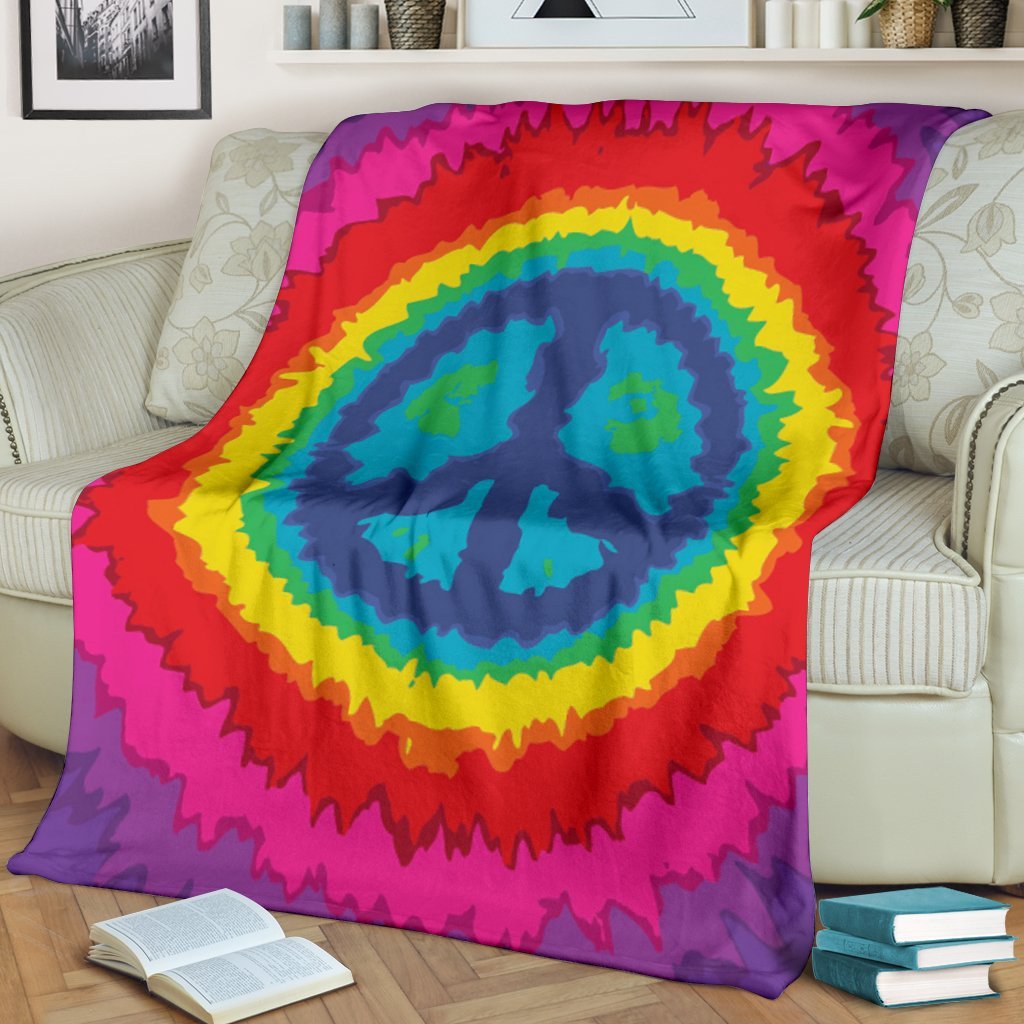 Hippie Tie dye Peace Sign Pattern Print Blanket-grizzshop