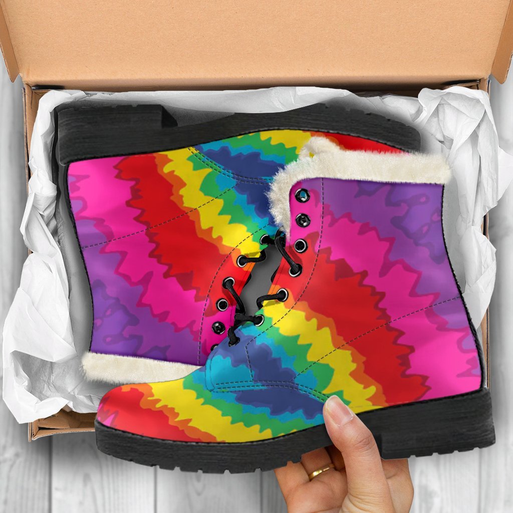Hippie Tie dye Peace Sign Pattern Print Comfy Winter Boots-grizzshop