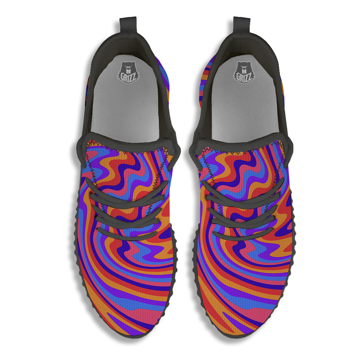 Hippie Trippy Acid Color Print Pattern Black Walking Shoes-grizzshop