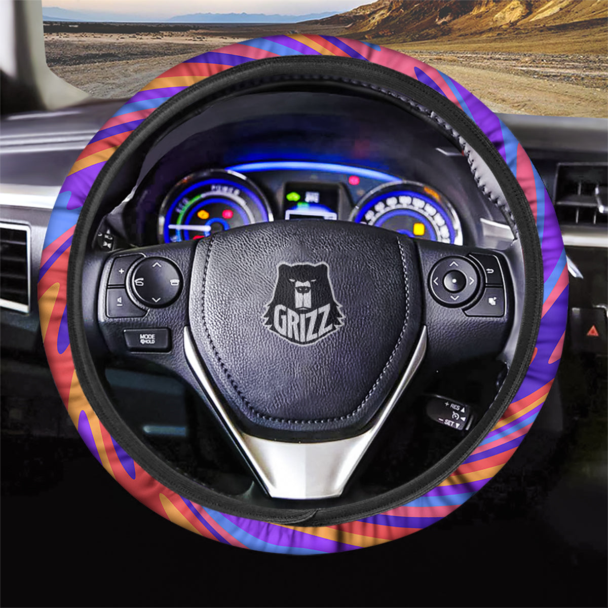 Hippie Trippy Acid Color Print Pattern Car Steering Wheel Cover-grizzshop