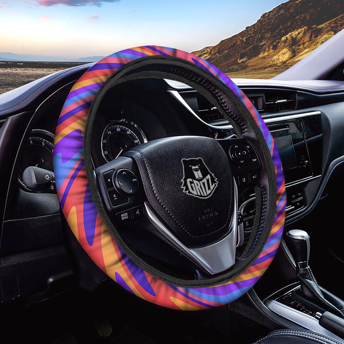 Hippie Trippy Acid Color Print Pattern Car Steering Wheel Cover-grizzshop