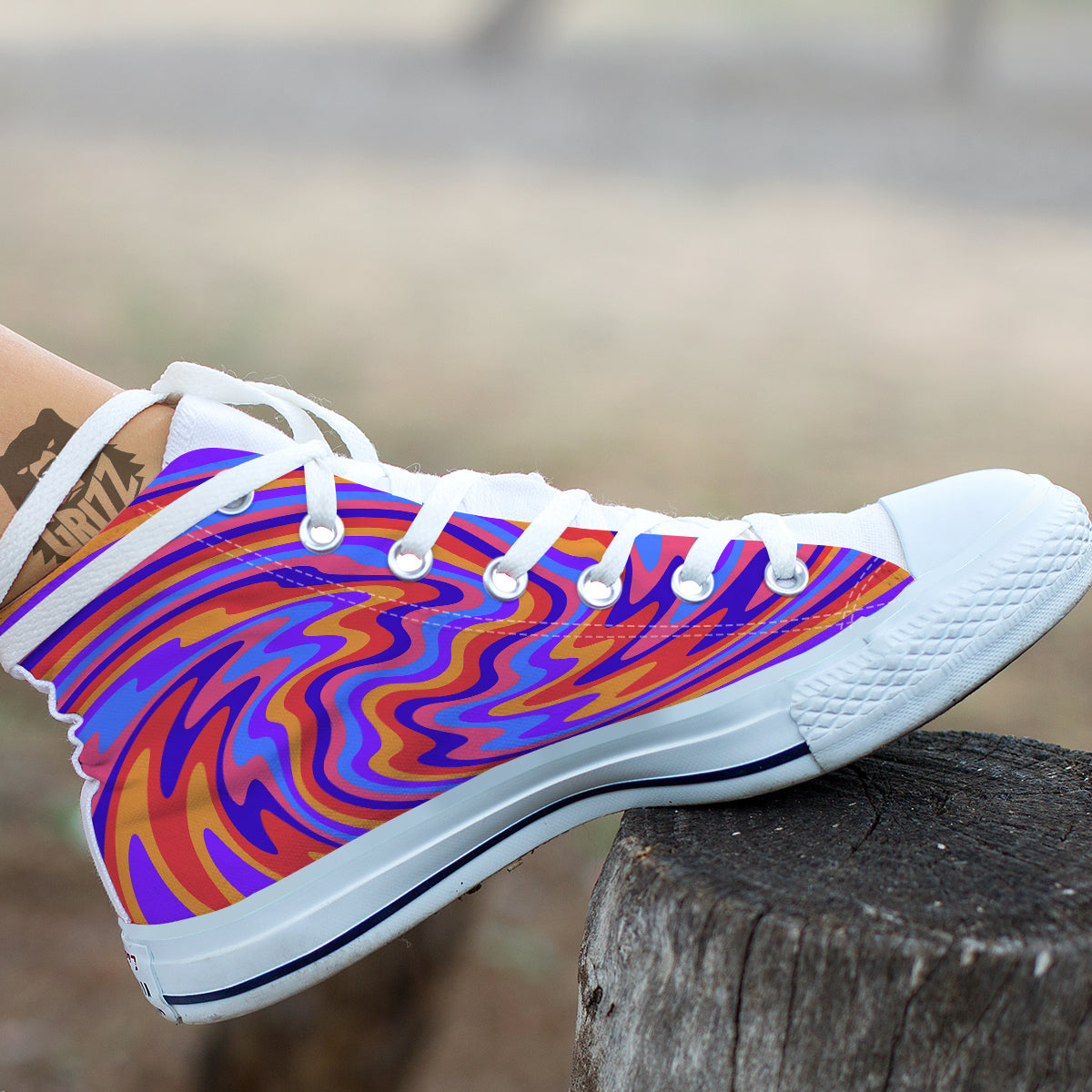 Hippie Trippy Acid Color Print Pattern White High Top Shoes-grizzshop