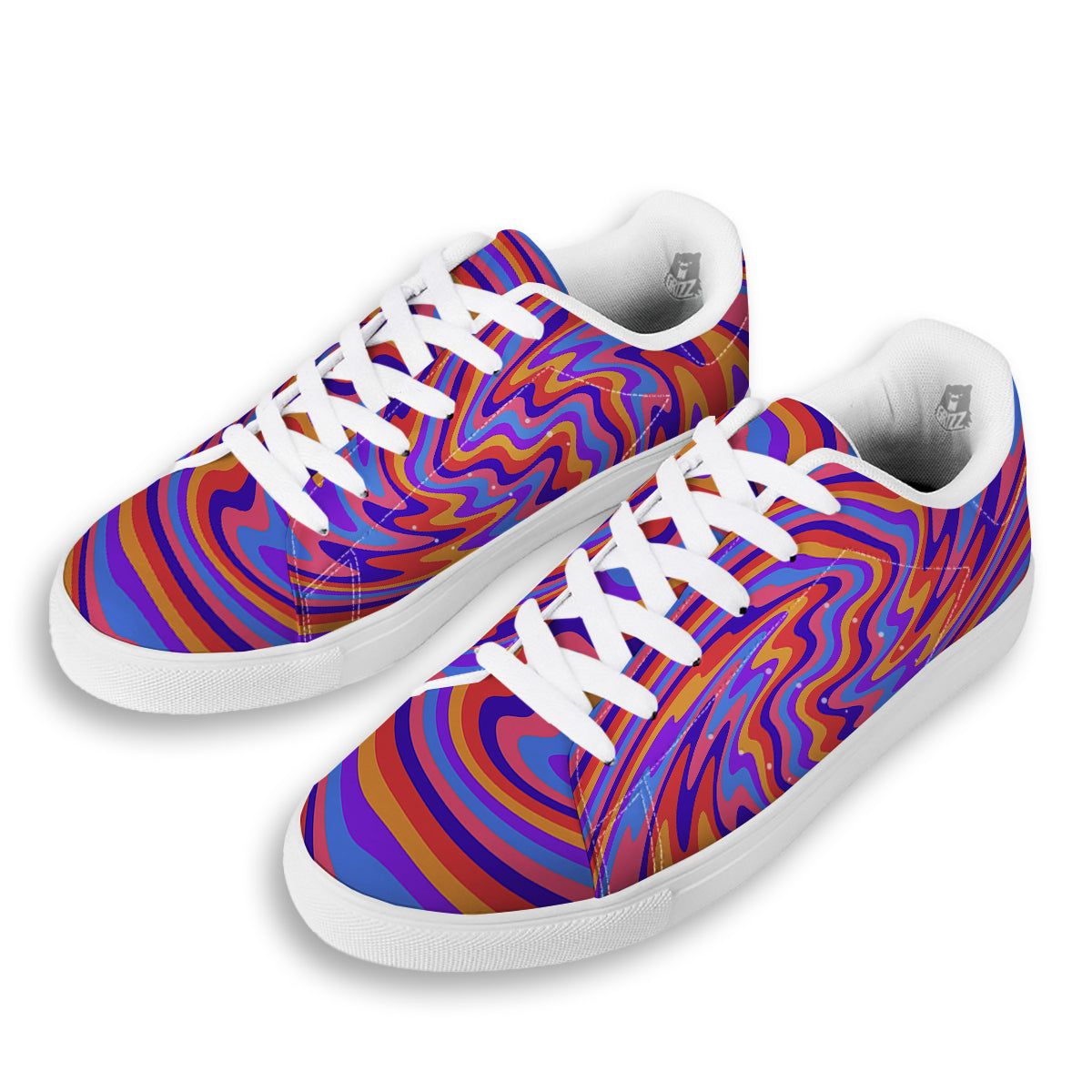 Hippie Trippy Acid Color Print Pattern White Low Top Sneakers-grizzshop
