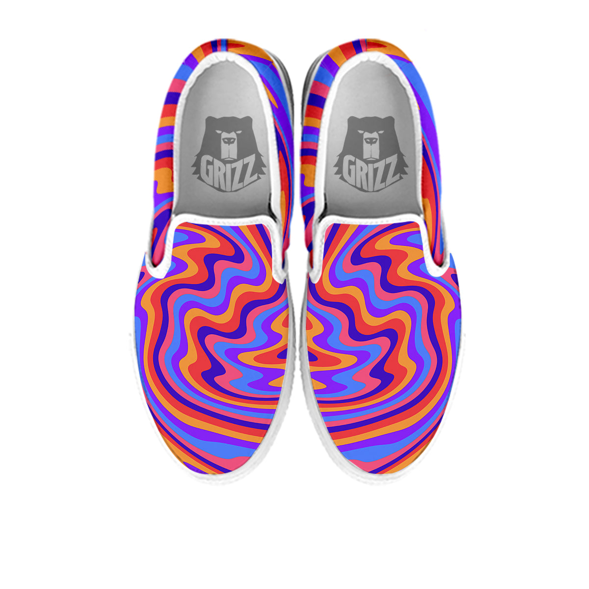 Hippie Trippy Acid Color Print Pattern White Slip On Shoes-grizzshop