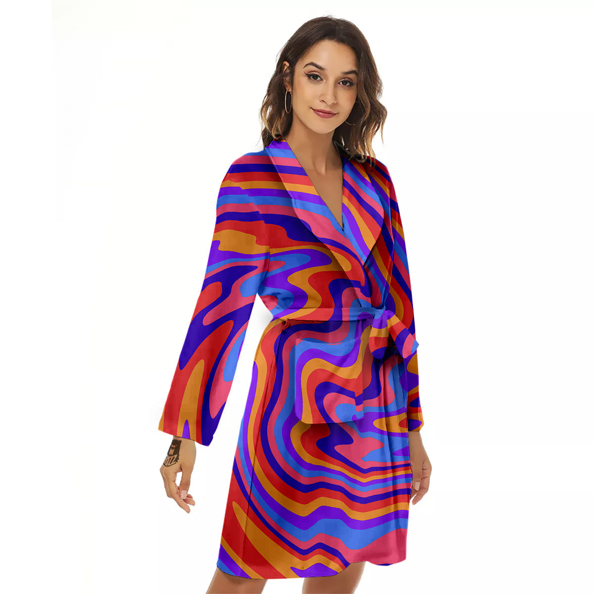 Hippie Trippy Acid Color Print Pattern Women's Robe-grizzshop