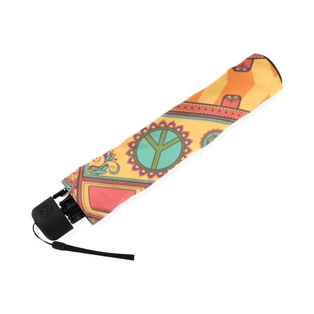 Hippie Van Peace Sign Mandala Pattern Print Foldable Umbrella-grizzshop