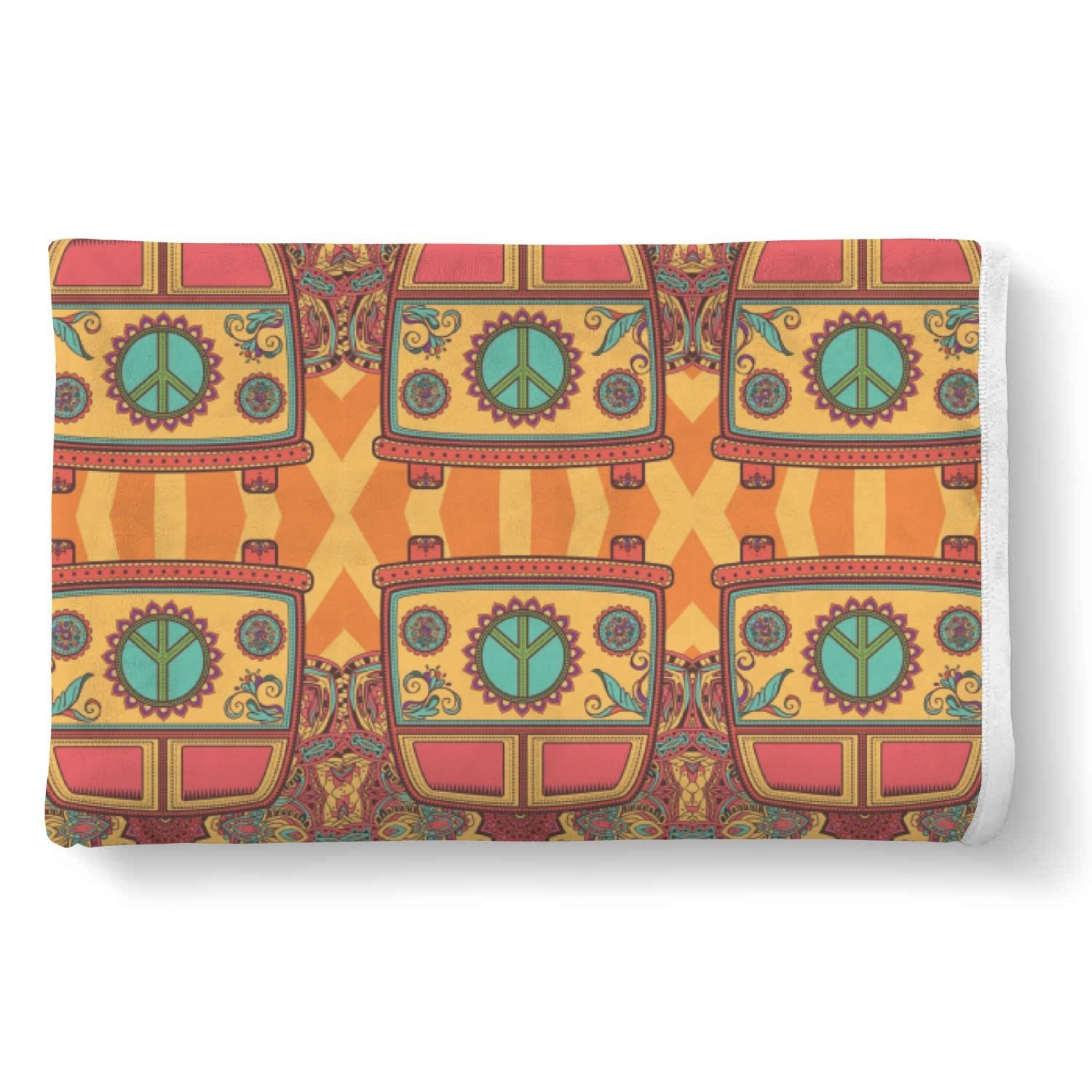 Hippie Van Peace Sign Mandala Pattern Print Throw Blanket-grizzshop