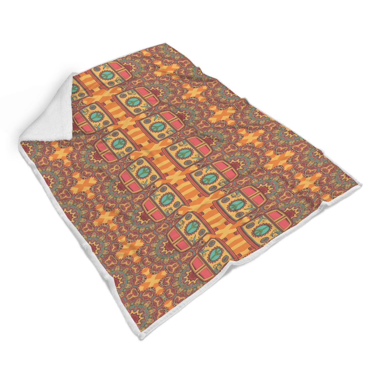 Hippie Van Peace Sign Mandala Pattern Print Throw Blanket-grizzshop