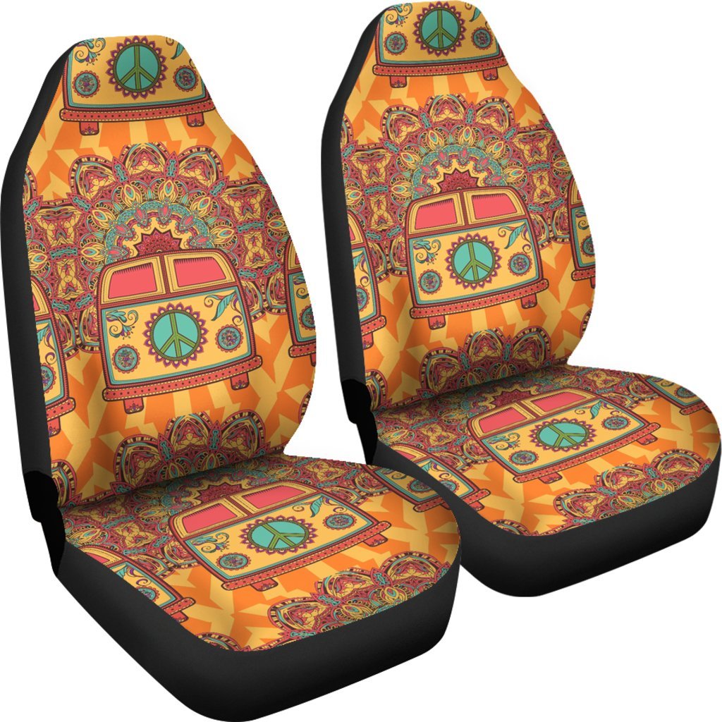 Hippie Van Peace Sign Mandala Pattern Print Universal Fit Car Seat Cover-grizzshop