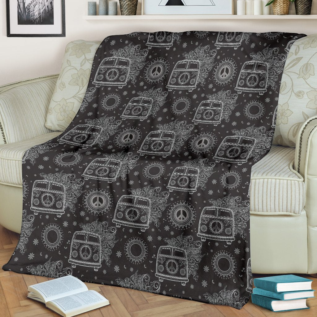 Hippie Van Peace Sign Pattern Print Blanket-grizzshop