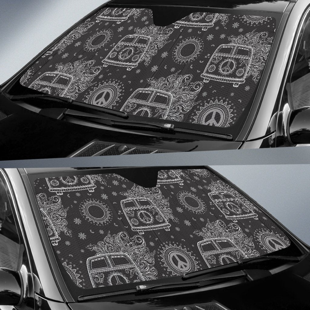 Hippie Van Peace Sign Pattern Print Car Sun Shade-grizzshop