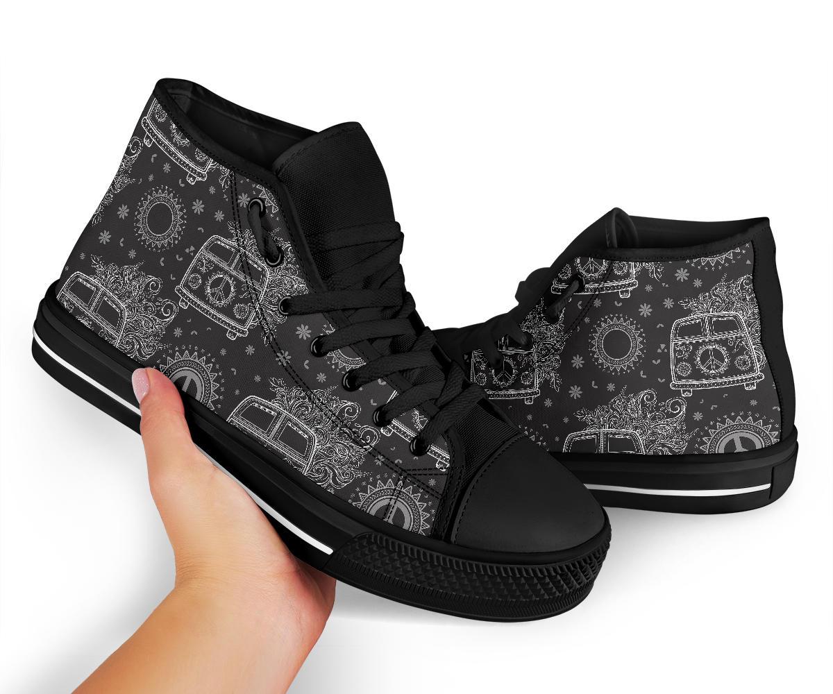 Hippie Van Peace Sign Pattern Print Men Women's High Top Shoes-grizzshop