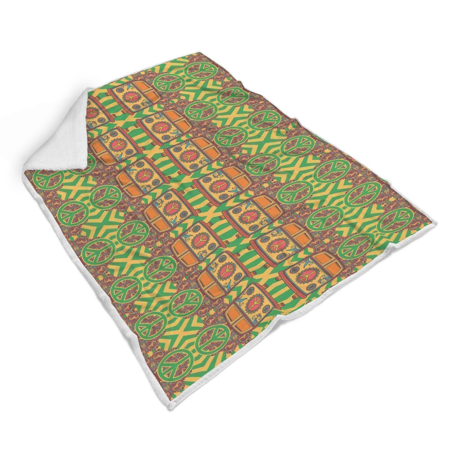 Hippie Van Peace Sign Pattern Print Throw Blanket-grizzshop