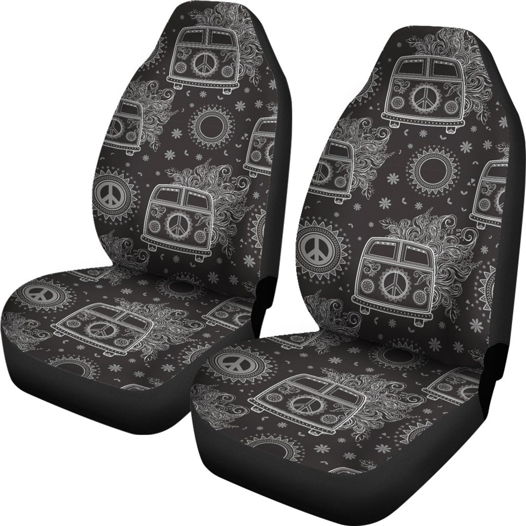 Hippie Van Peace Sign Pattern Print Universal Fit Car Seat Cover-grizzshop
