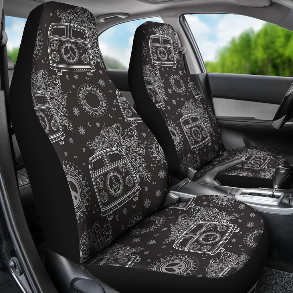Hippie Van Peace Sign Pattern Print Universal Fit Car Seat Cover-grizzshop