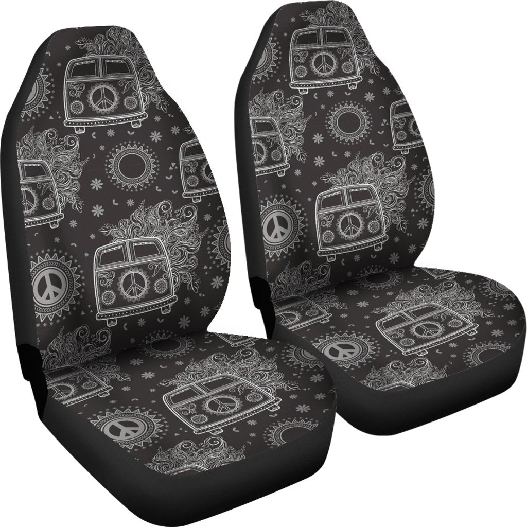 Hippie Van Peace Sign Pattern Print Universal Fit Car Seat Cover-grizzshop