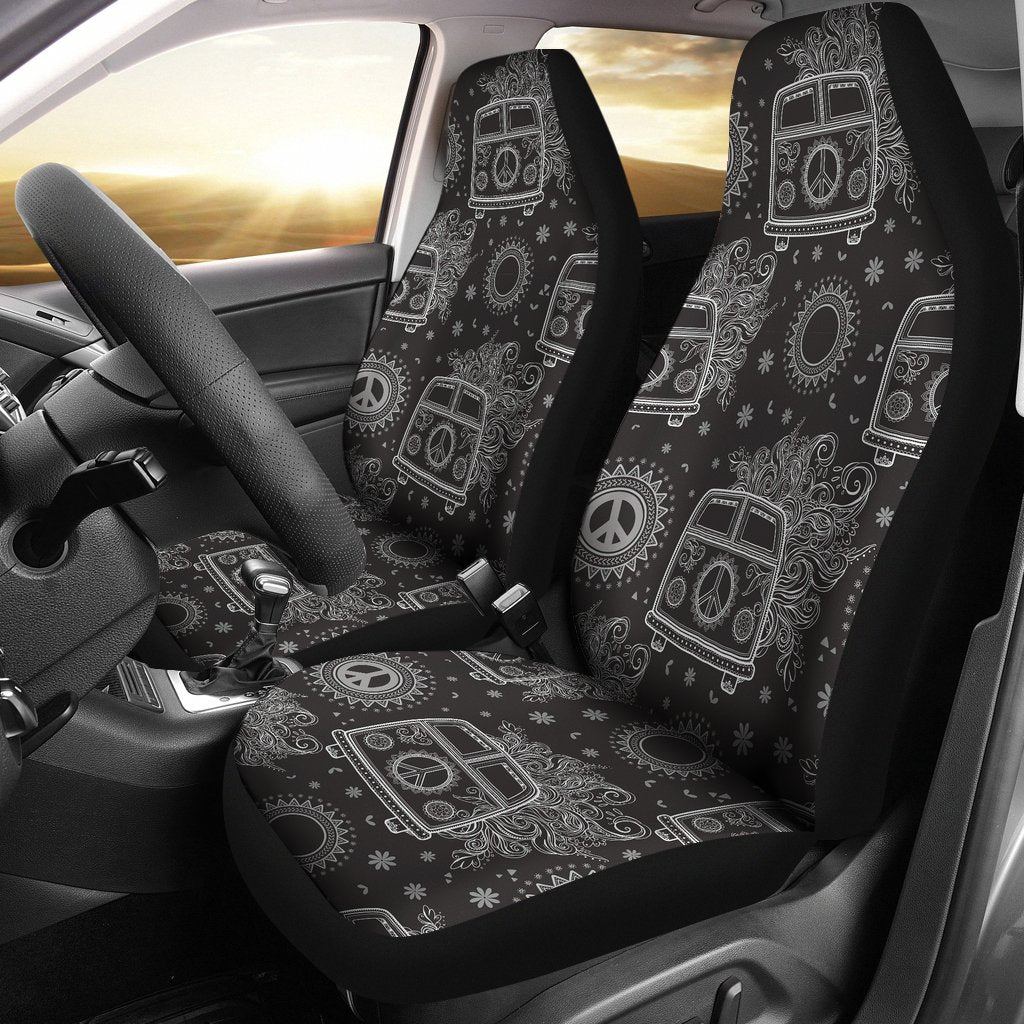 Hippie Van Peace Sign Pattern Print Universal Fit Car Seat Cover-grizzshop