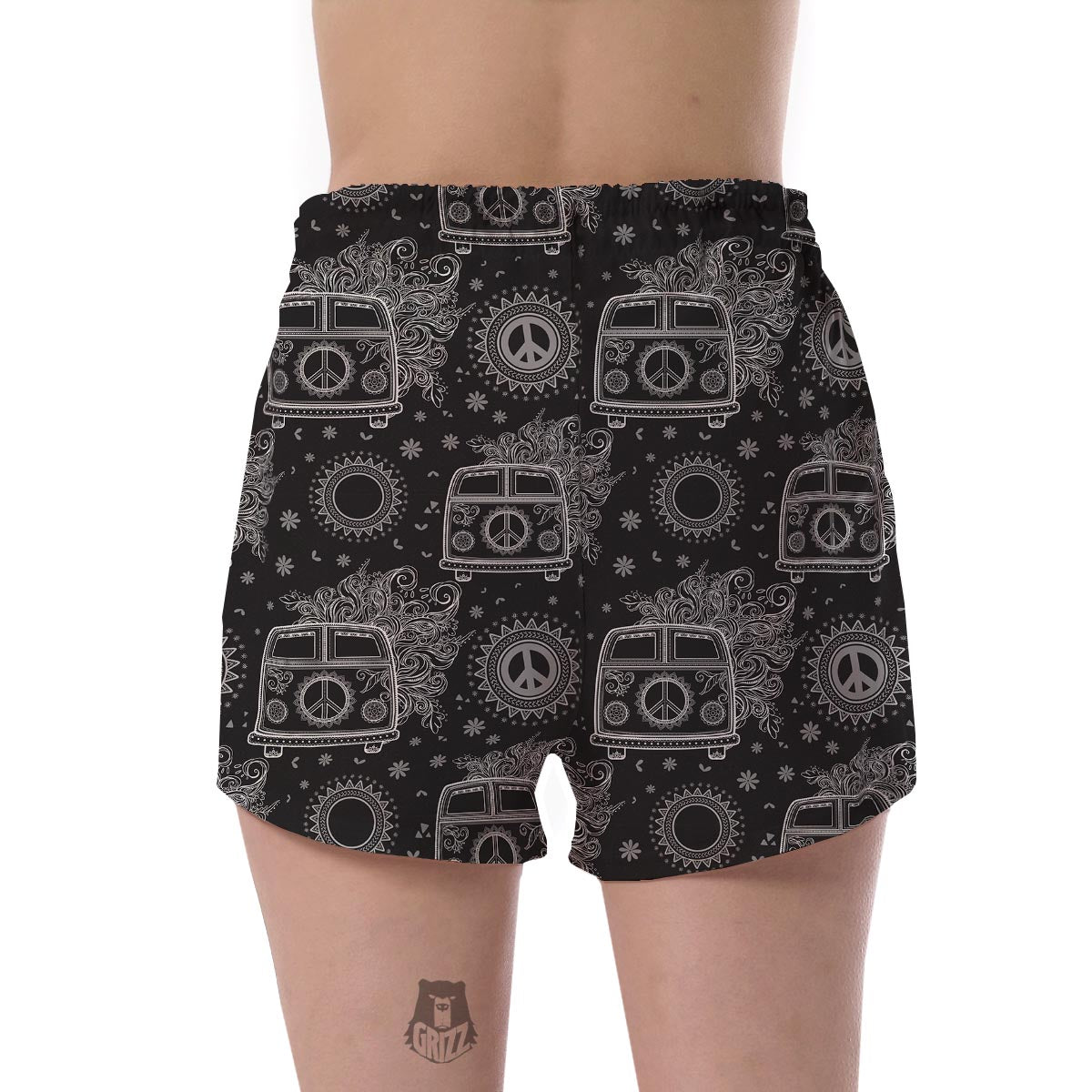 Hippie Van Peace Sign Pattern Print Women's Shorts-grizzshop