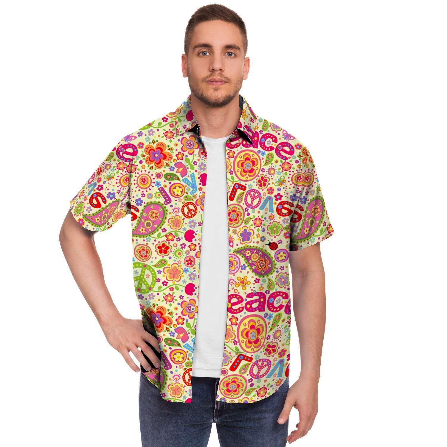 Hippie White Peace Men's Short Sleeve Shirt-grizzshop