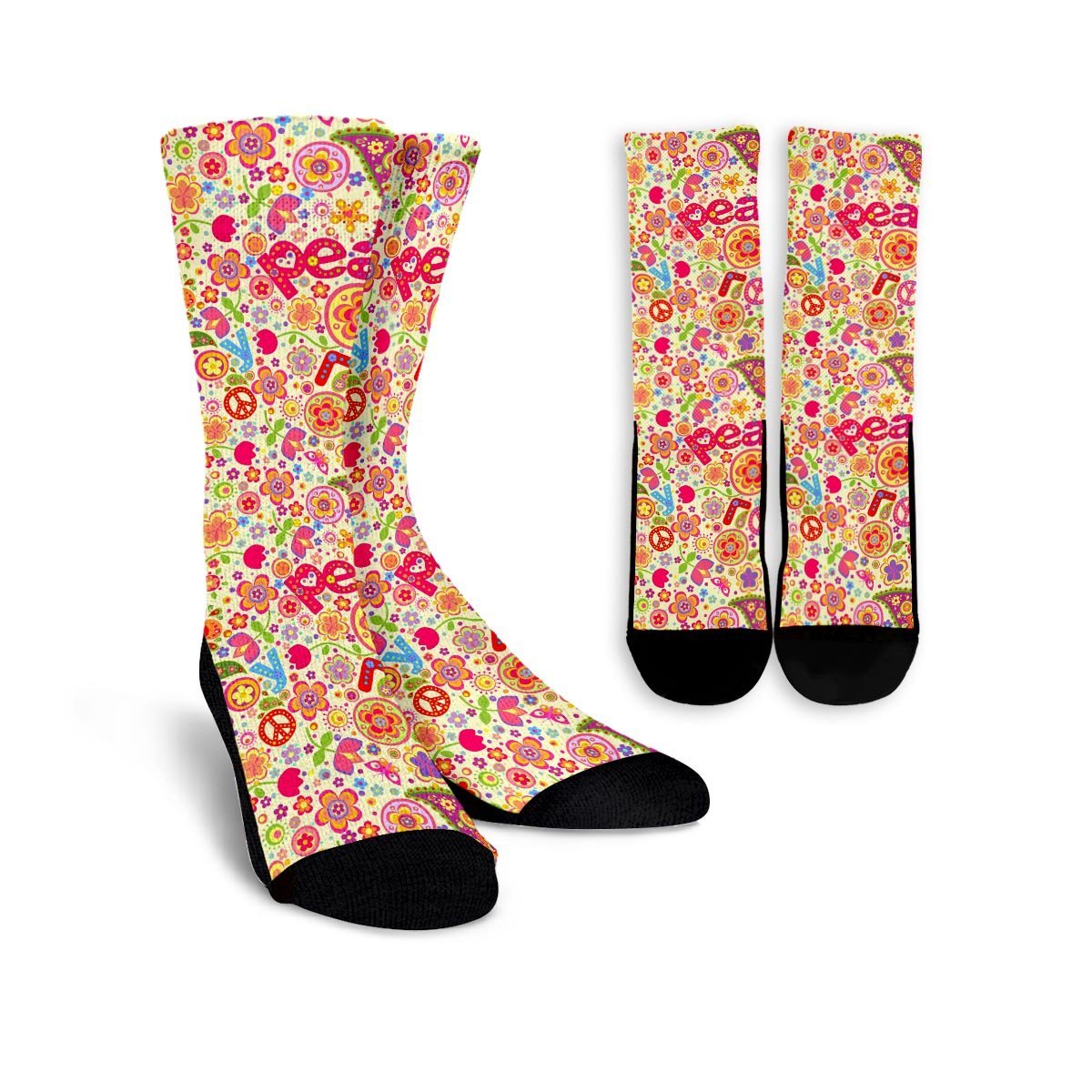 Hippie White Peace Unisex Socks-grizzshop