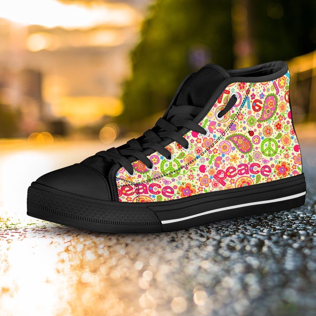 Hippie White Peace Women's High Top Shoes-grizzshop