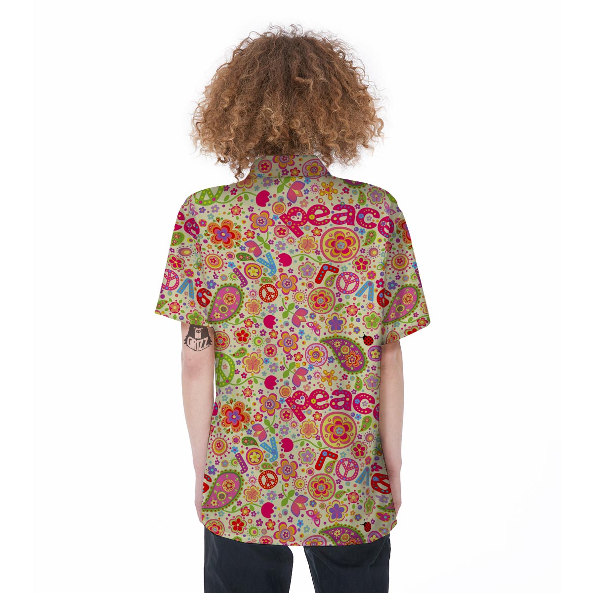 Hippie White Peace Women's Short Sleeve Shirts-grizzshop