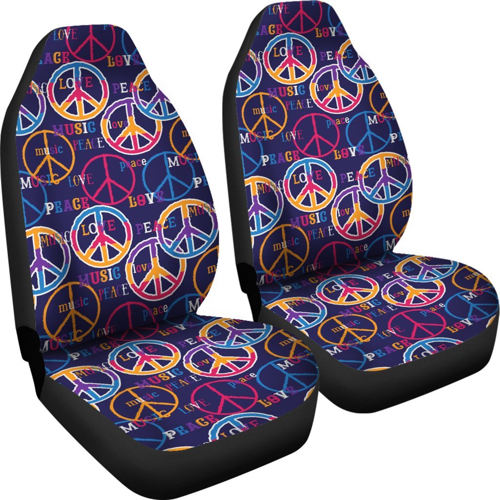 Hippie Music Van Peace Sign Pattern Print Universal Fit Car Seat Cover-grizzshop