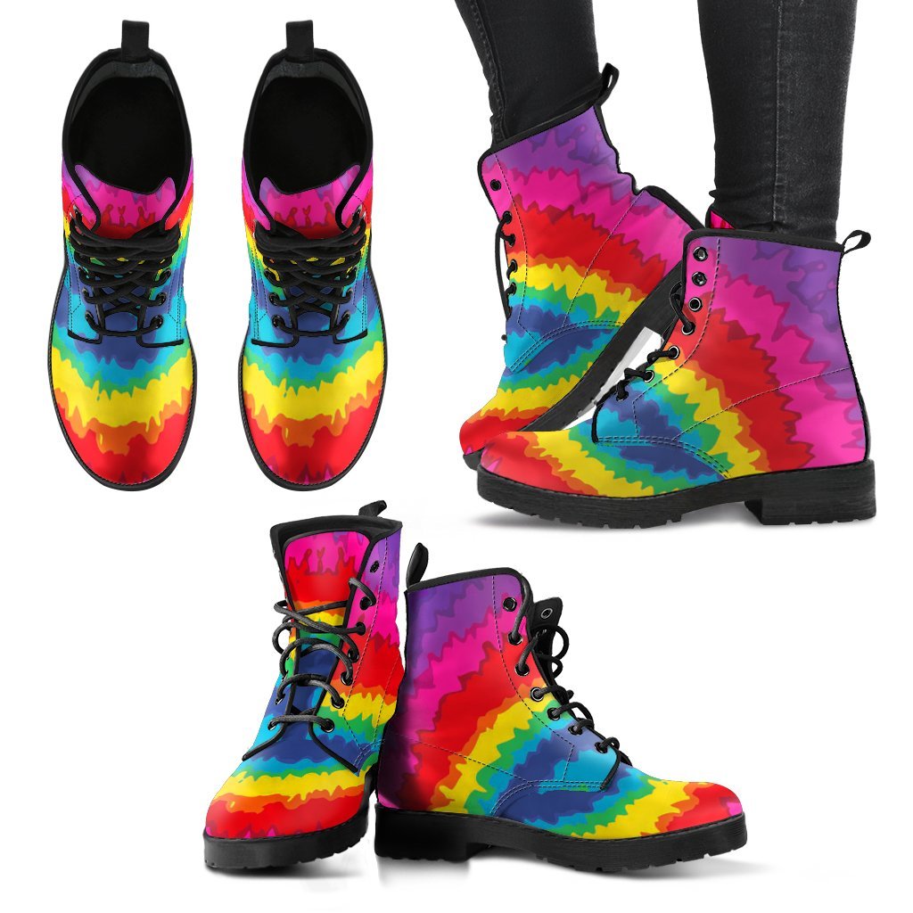 Hippie Tie dye Peace Sign Pattern Print Men Women Leather Boots-grizzshop