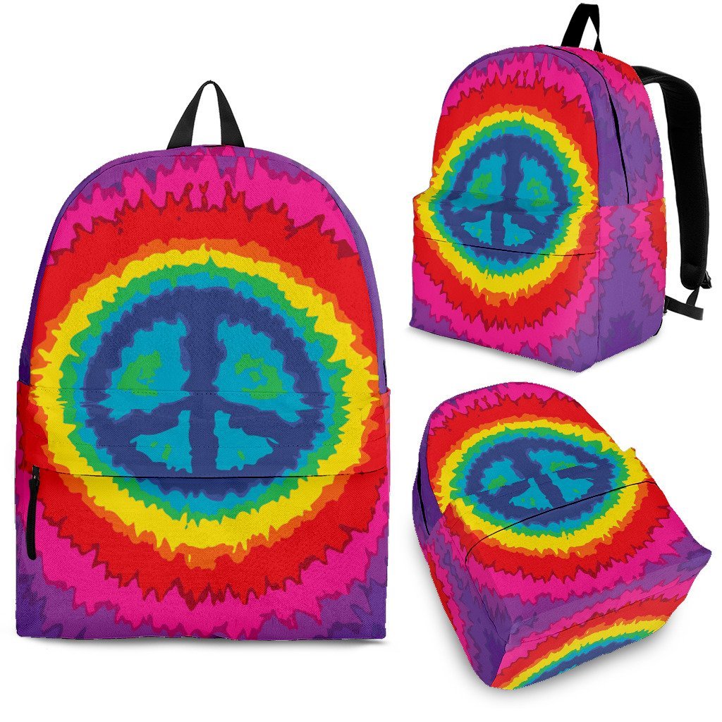 Hippie Tie dye Peace Sign Pattern Print Premium Backpack-grizzshop