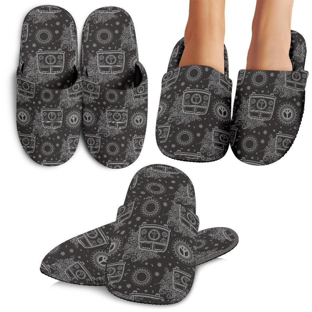 Hippie Van Peace Sign Pattern Print Premium Home Slippers-grizzshop