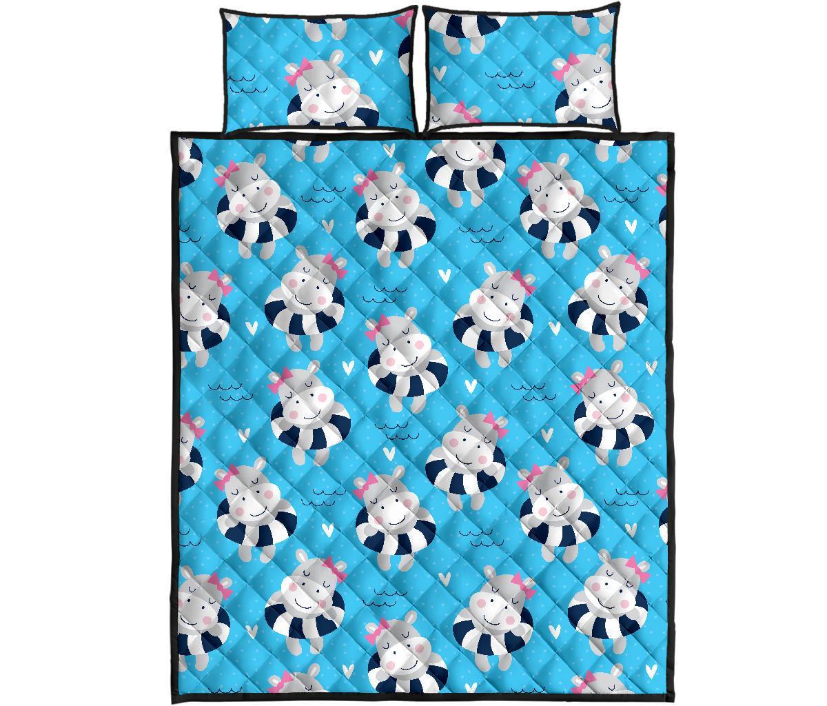 Hippo Cute Pattern Print Bed Set Quilt-grizzshop