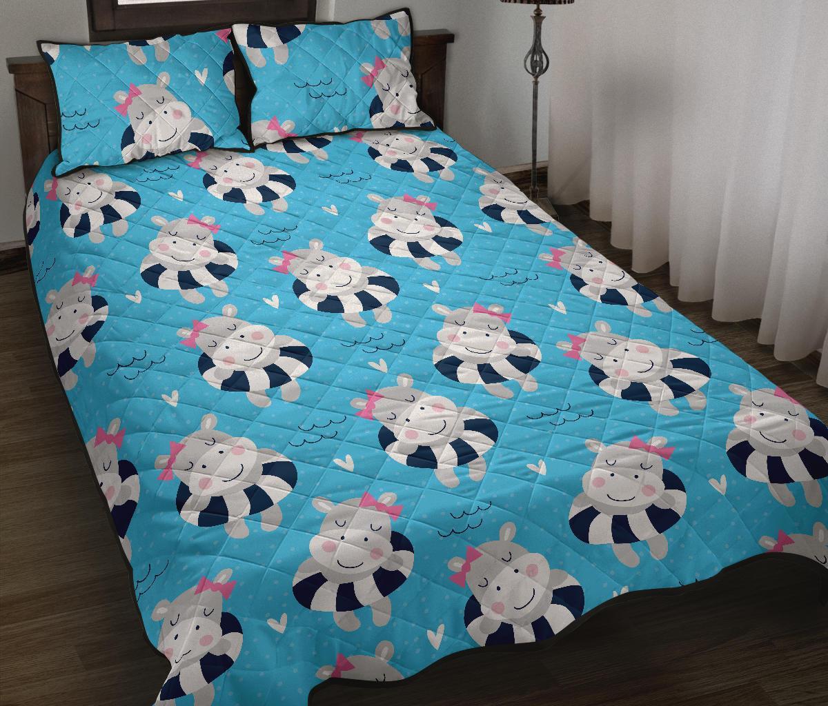 Hippo Cute Pattern Print Bed Set Quilt-grizzshop