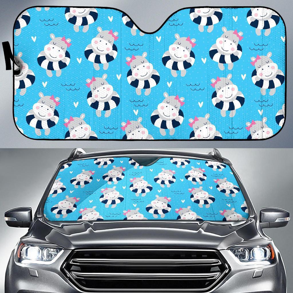 Hippo Cute Pattern Print Car Sun Shade-grizzshop