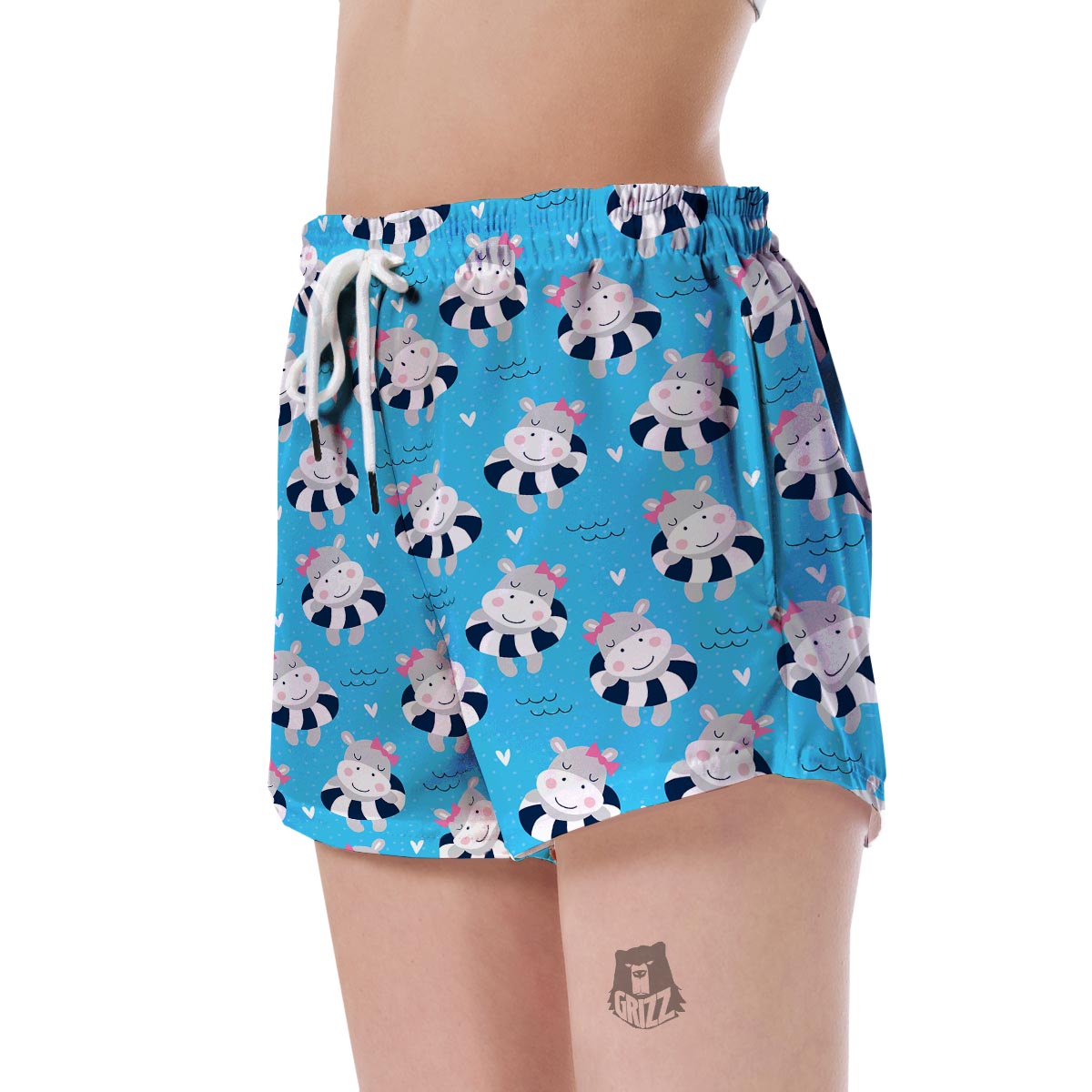 Hippo Cute Pattern Print Women's Shorts-grizzshop