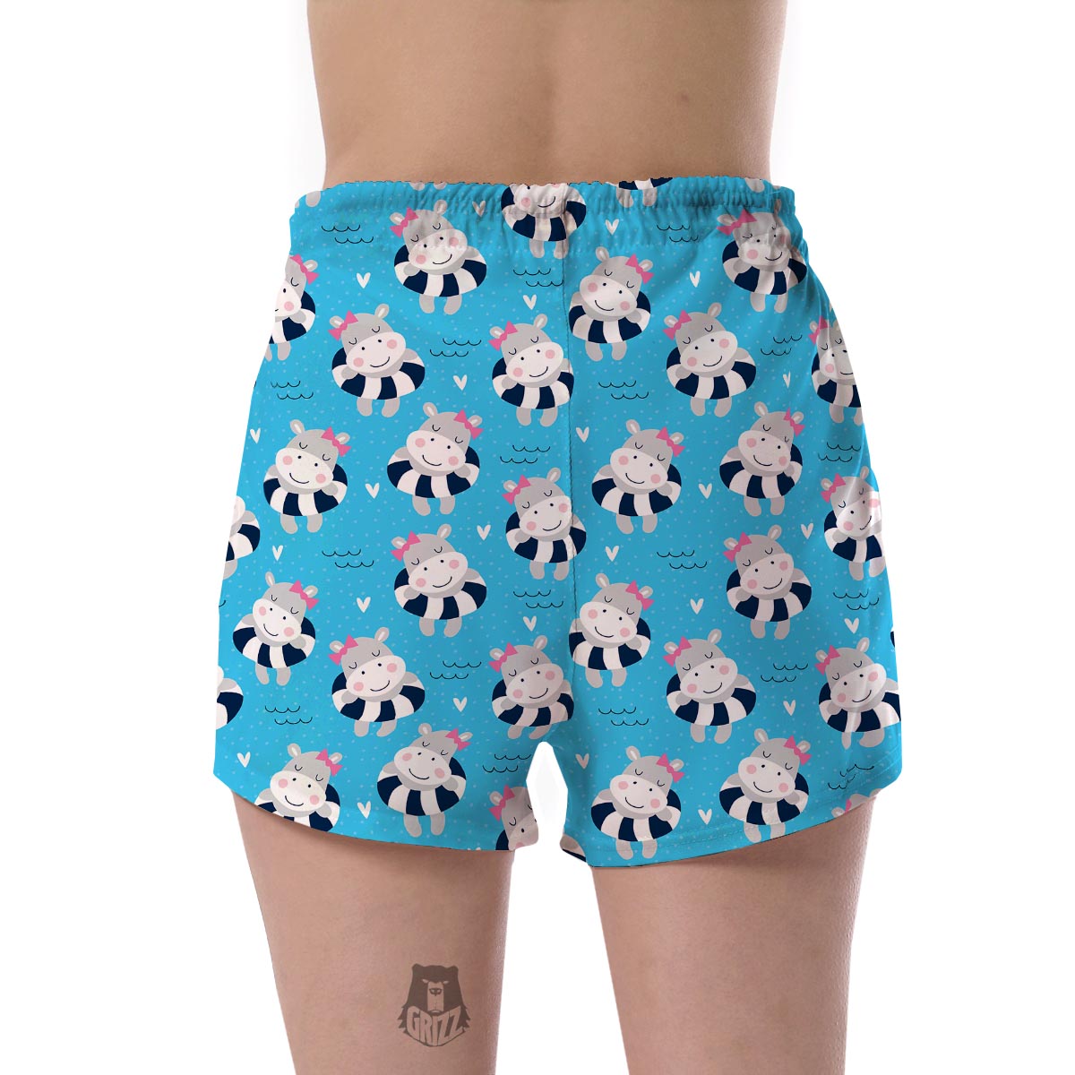 Hippo Cute Pattern Print Women's Shorts-grizzshop