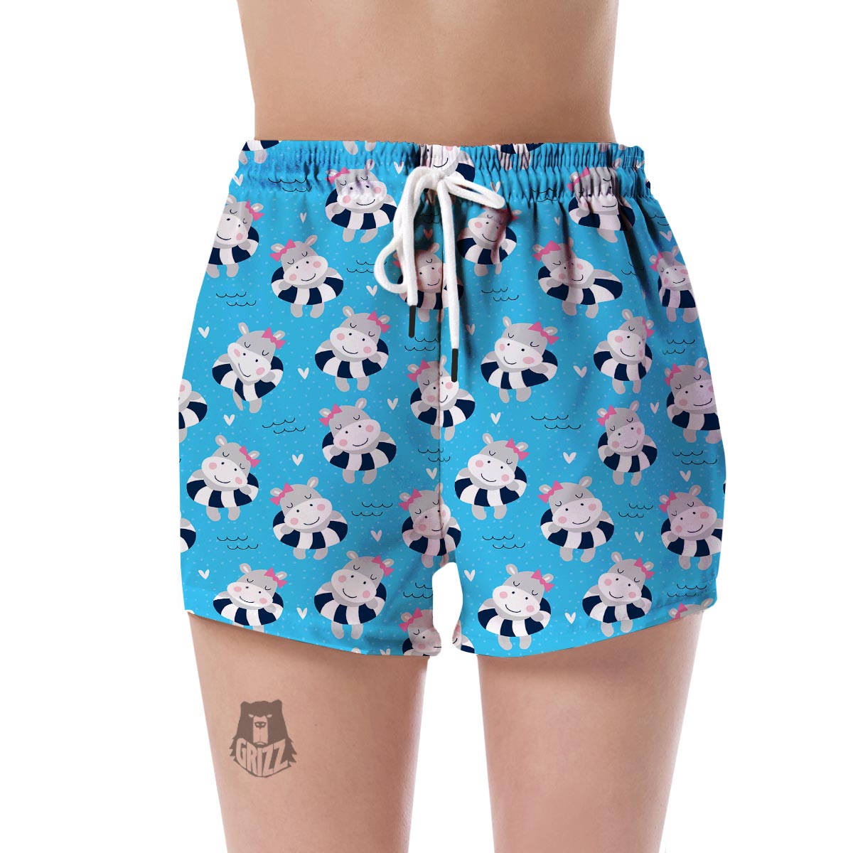 Hippo Cute Pattern Print Women's Shorts-grizzshop
