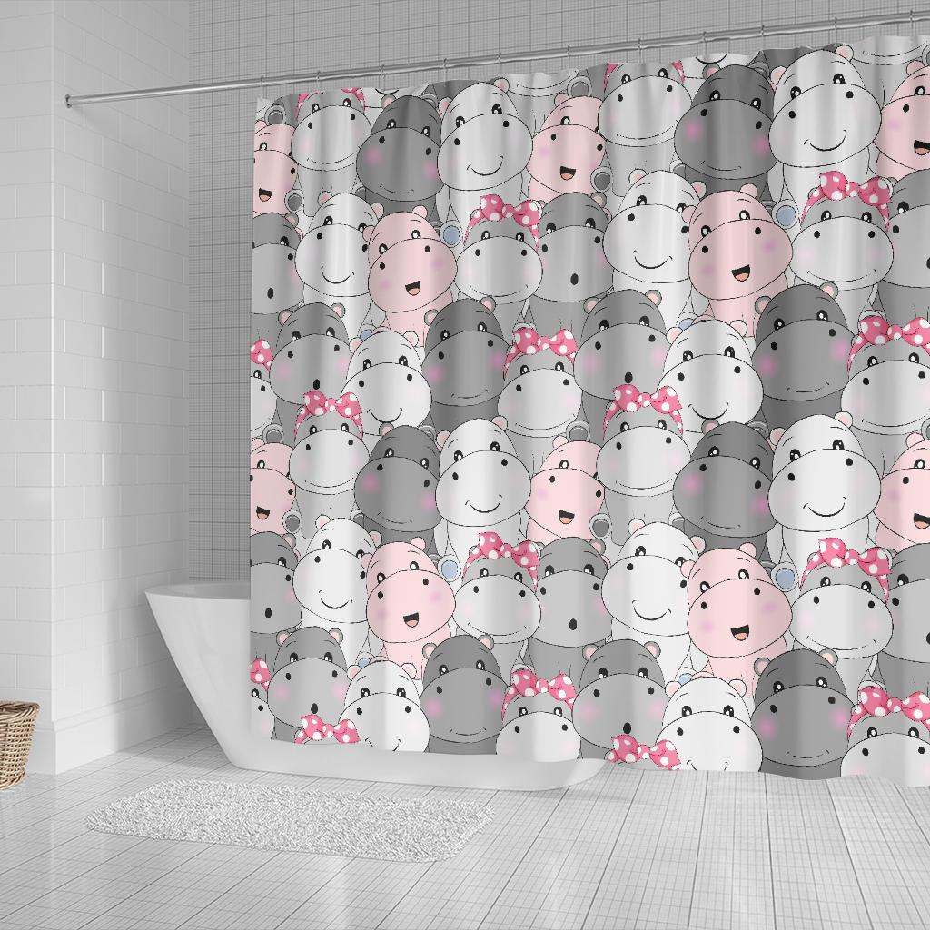 Hippo Cute Print Pattern Bathroom Shower Curtain-grizzshop