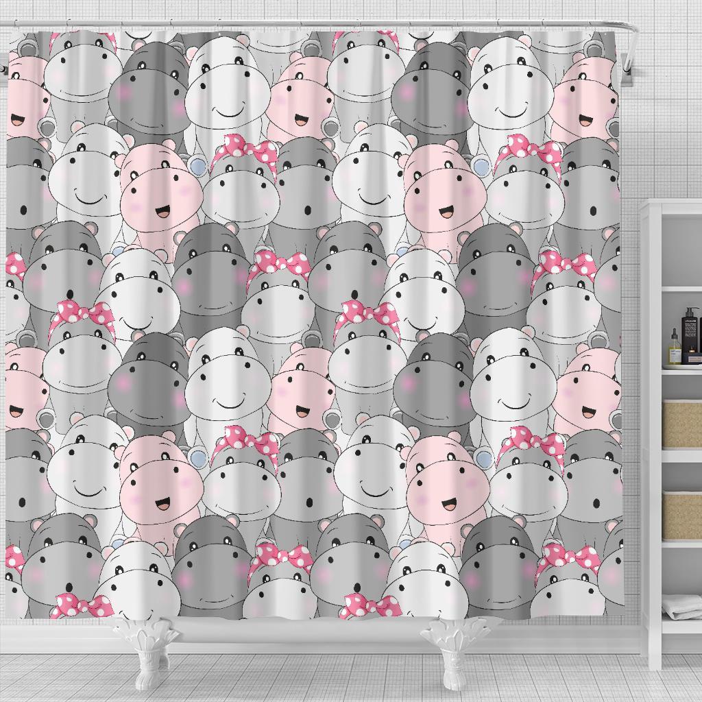 Hippo Cute Print Pattern Bathroom Shower Curtain-grizzshop
