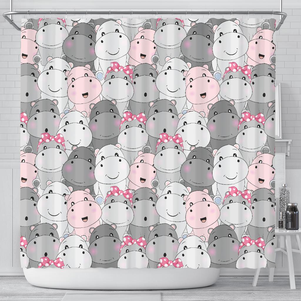 Hippo Cute Print Pattern Bathroom Shower Curtain-grizzshop