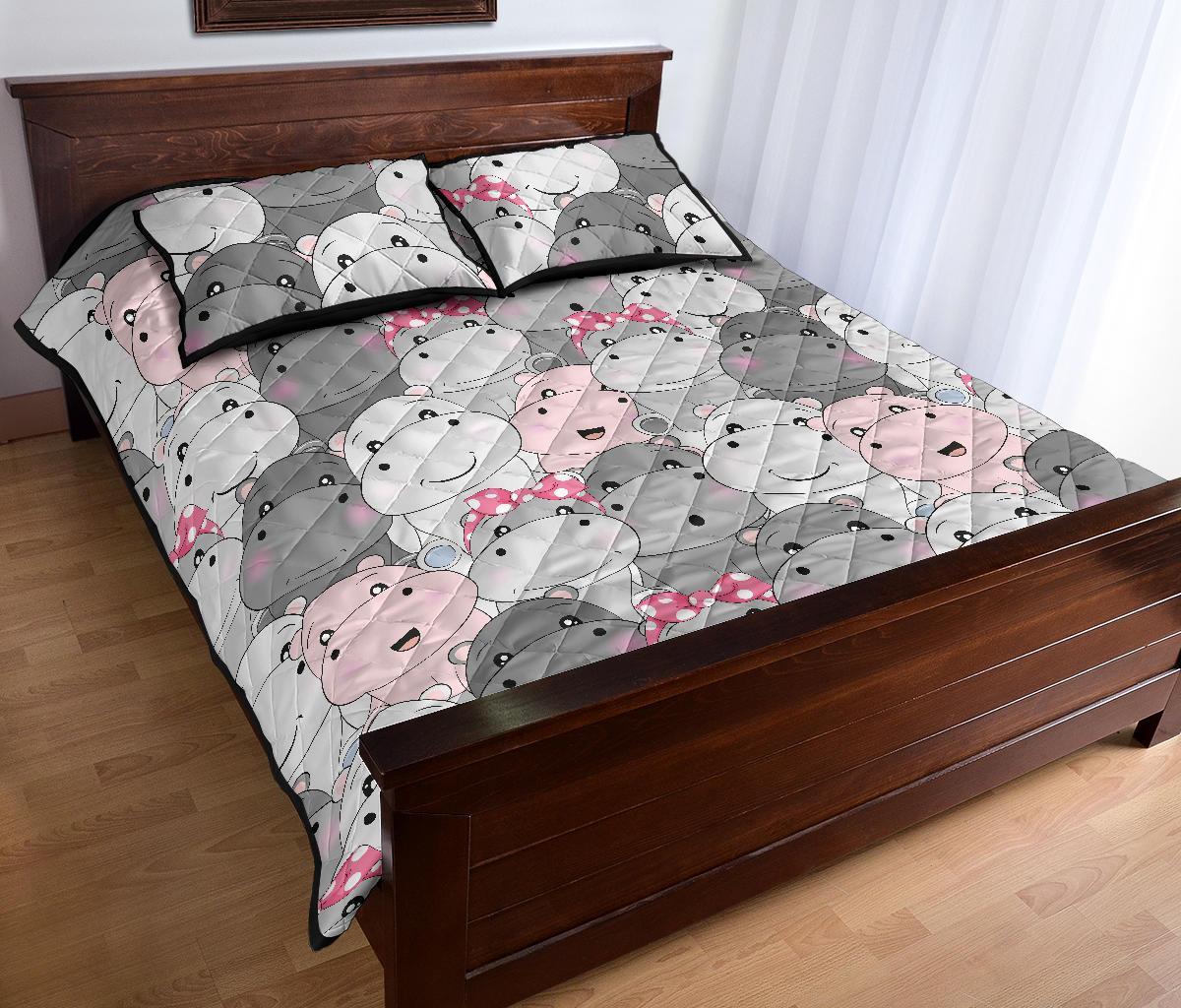 Hippo Cute Print Pattern Bed Set Quilt-grizzshop