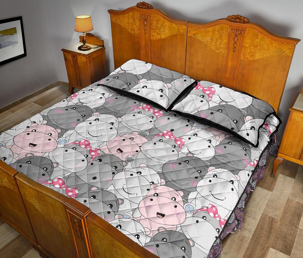Hippo Cute Print Pattern Bed Set Quilt-grizzshop