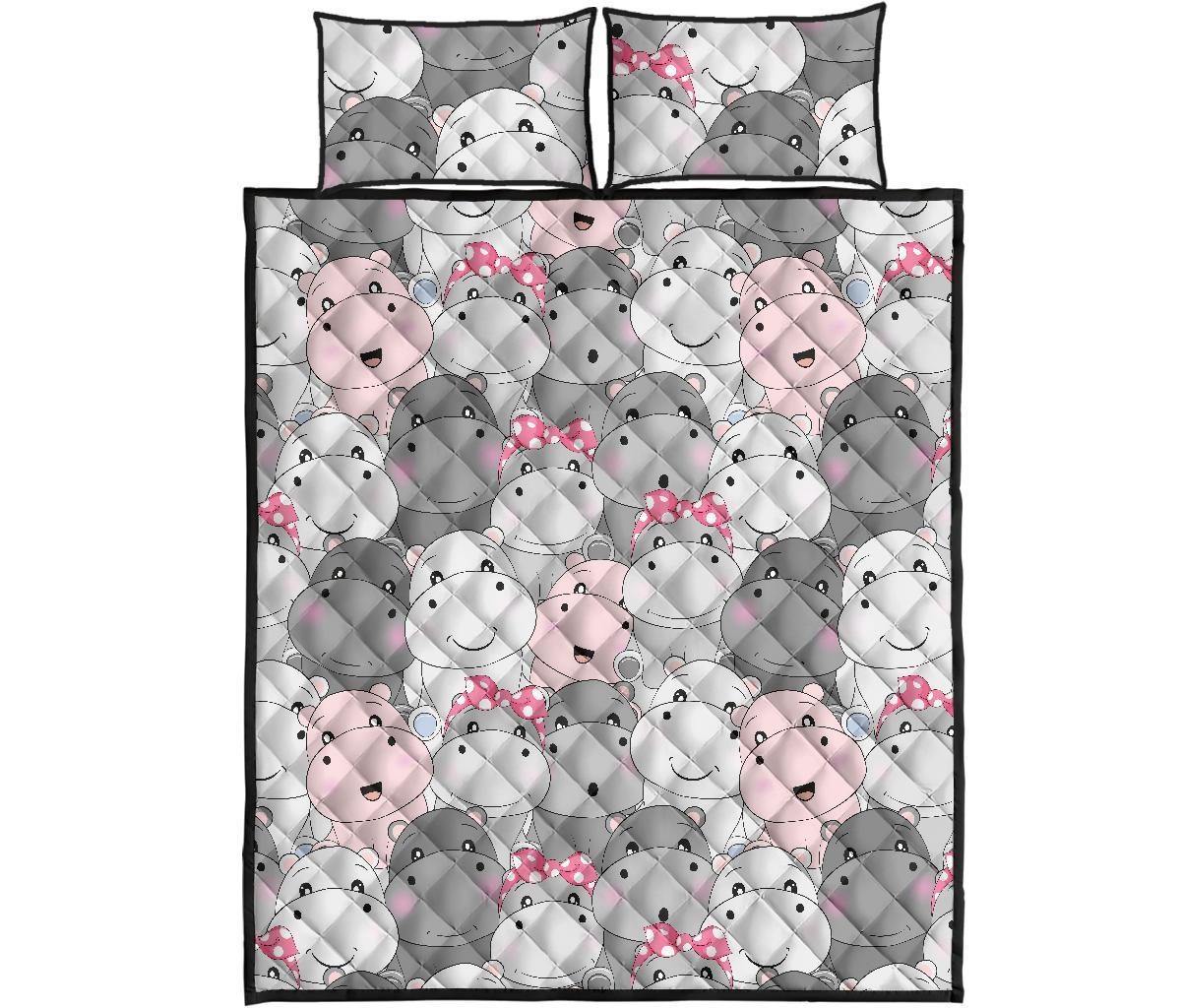 Hippo Cute Print Pattern Bed Set Quilt-grizzshop