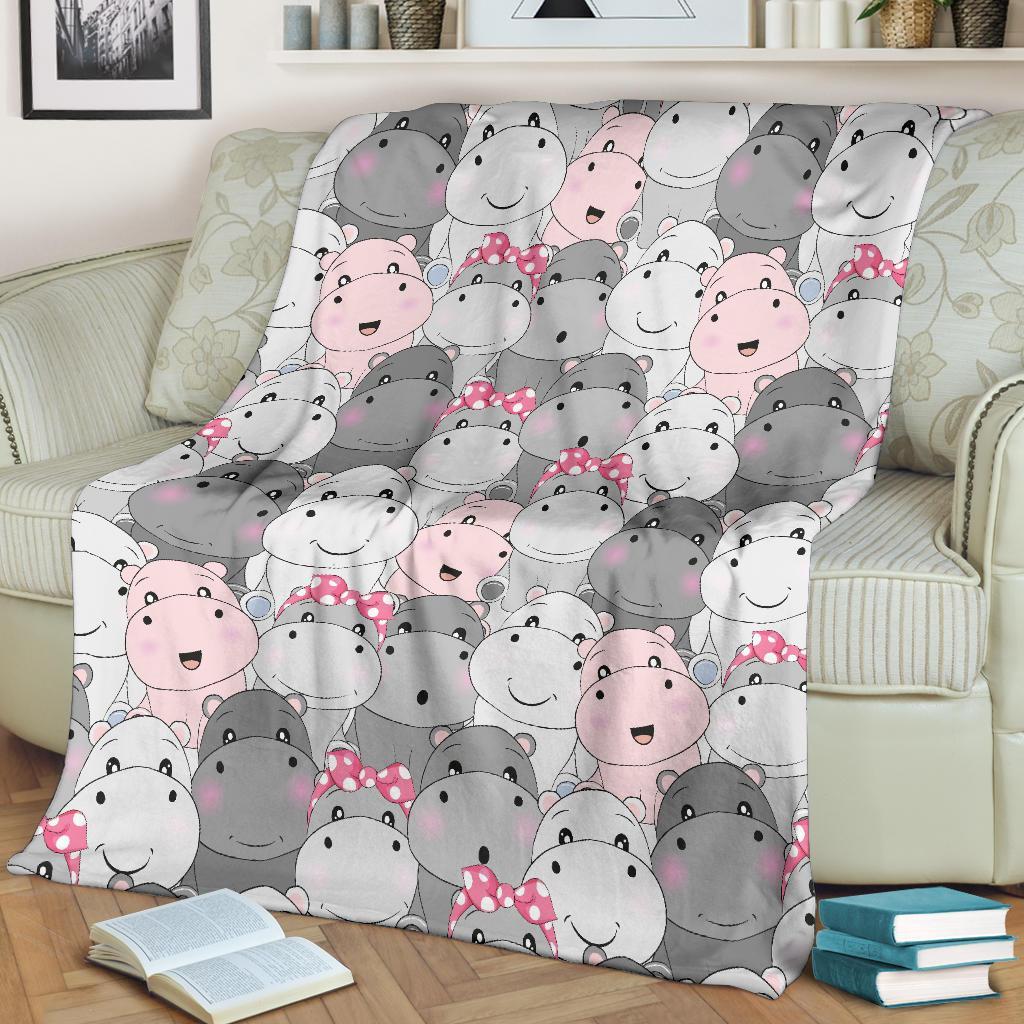 Hippo Cute Print Pattern Blanket-grizzshop