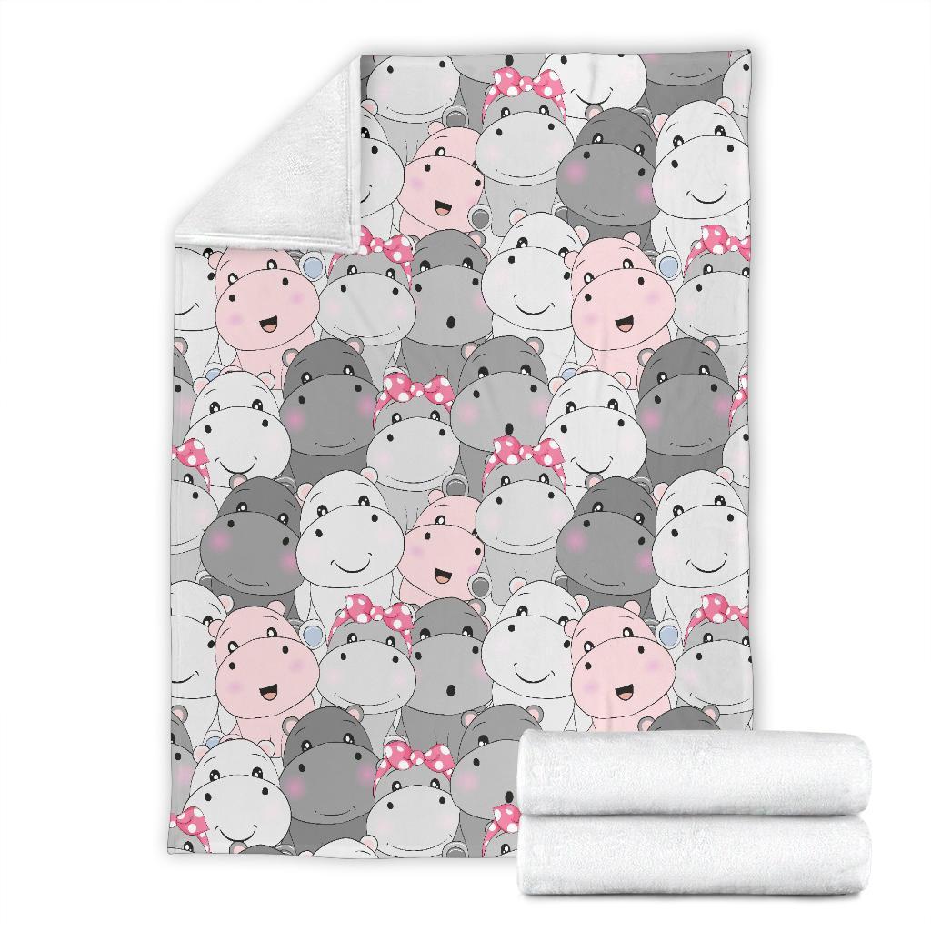 Hippo Cute Print Pattern Blanket-grizzshop